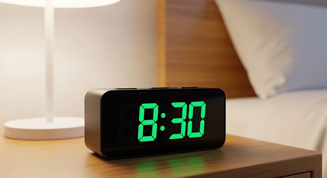 Digital alarm clock displaying 830 on a nightstand