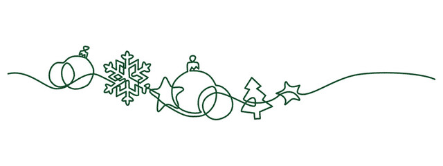 vector illustration of an abstract background with grass, forest brush, christmas celebration decorative ornament one line drawing continuous. Merry Christmas decoration. Wavy line with Christmas 