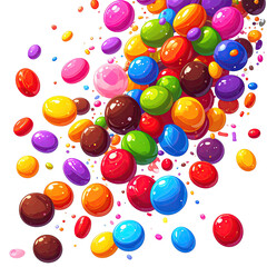 Colorful candy orbs in a cascade on a stark black background