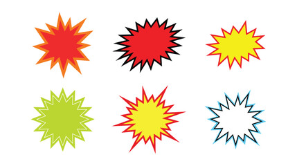 Colorful starburst label shape set vector, round sticker tag icons collection, sale promo price offer badge symbols, discount circle star shapes for marketing, advertising and graphic design isolated
