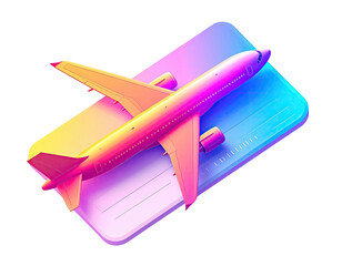 Vibrant, stylized plane on a colorful boarding pass