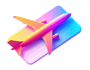 Vibrant, stylized plane on a colorful boarding pass