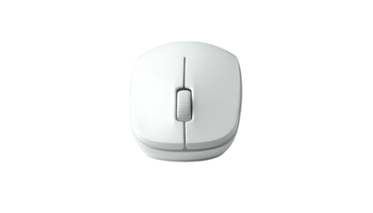 Top-down studio shot of a wireless computer mouse against a stark black background
