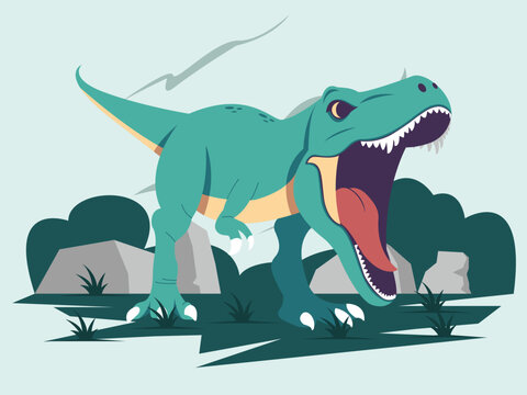 Roaring T-rex Dinosaur Illustration with Sharp Teeth and Fierce Expression