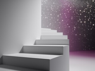 Obraz premium Ascend to new heights with this modern staircase against a starry backdrop, perfect for dreamers, achievers, and aspirational brands seeking elevation