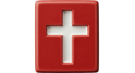 Obraz premium 3D red square block with white Christian cross symbol of faith and religion icon isolated PNG with Transparent Background