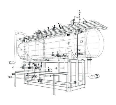 Industrial Equipment Wireframe Design. Vector