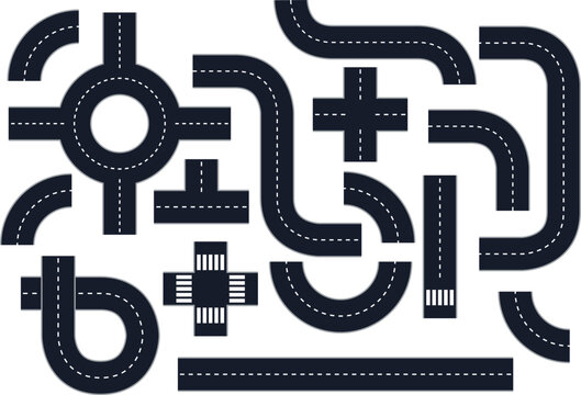 Curve road segments roundabout and junctions pack vector