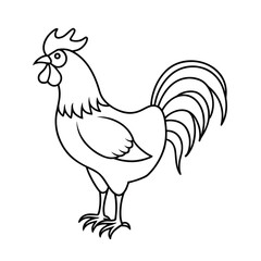 White background isolated cartoon vector illustration of a farm rooster, chicken, or fowl silhouette