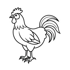 Isolated cartoon rooster vector illustration on white background, featuring a cute black and white farm animal bird