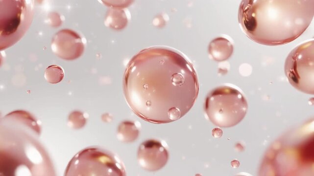 ピンクのジェル状美容成分の分子構造が動くマクロ映像 3Dレンダリング コラーゲンペプチドのイメージ　 ジェネレーティブAI