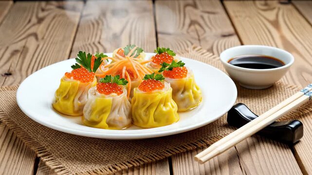 Delicious Dim Sum 4K Video A Culinary Journey with Steamed Dumplings and Soy Sauce