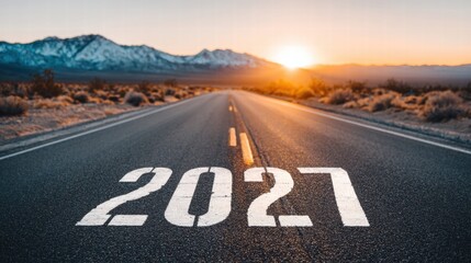 Road to 2021 with sunset