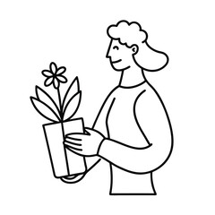 Funny cartoon chef woman with a bouquet of flowers drawing illustration vector in the kitchen