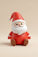 Obraz premium A cute, chubby 3D-style Santa Claus figurine with a smooth, soft, rounded design. Santa sits on the ground with tiny legs and big brown boots.