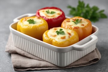 Colorful bell peppers stuffed with a savory mixture, baked to perfection for a delightful meal experience. Veganuary Day