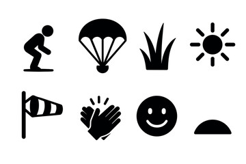 Minimalist black icons: sports, nature, and weather symbols collection