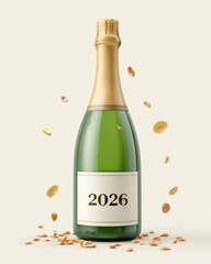 Colorful vector illustration of sparkling champagne bottle for New Year's celebrations or special events in 2026. National Hangover Day,  Bloody Mary Day