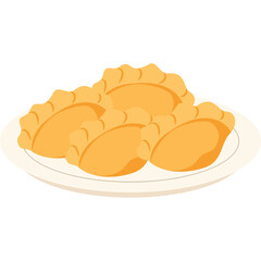Plate Of Golden Brown Empanadas With A Fluted Edge On A White Plate Isolated On A Transparent Background Representing Delicious Baked Pastries And Savory Snacks