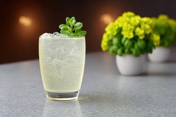 Sleek bar counter featuring refreshing mocktails in a modern setting. Dry January