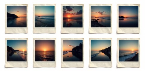 Collection of vintage instant photo frames, isolated on white , photography, vibrant