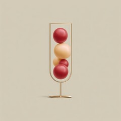Stylized vector art featuring colorful confetti balls blending into a minimalist glass structure. National Hangover Day,  Bloody Mary Day