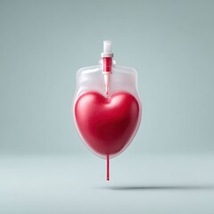 Creative stylized heart-shaped blood bag design floating against a soft background. National Blood Donor Month