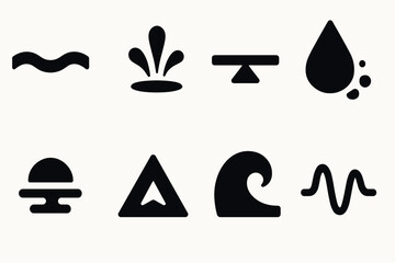 Minimalist element icons set: waves, droplets, peaks, and balances for modern designs