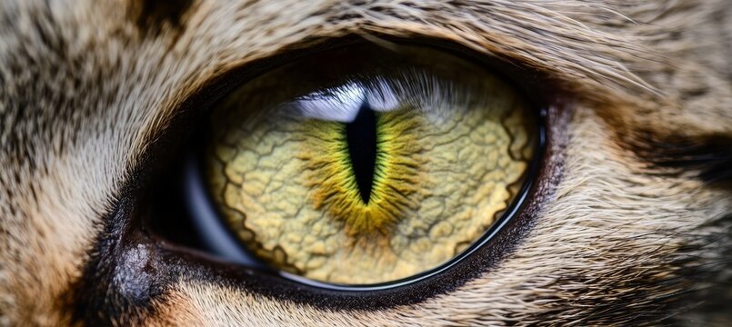 Close-Up of a Stunning Cat Eye with Intricate Patterns and Captivating Expression in Natural Light