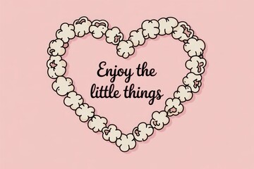 Delight in the joy of small moments with a heart made of popcorn on a soft pink background celebrating life's simple pleasures. National Popcorn Day