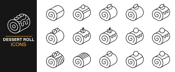 Clean outline symbols representing dessert rolls and confectionery items