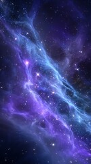 Vast Space Nebula with Bright Stars in Deep Blue and Purple Hues