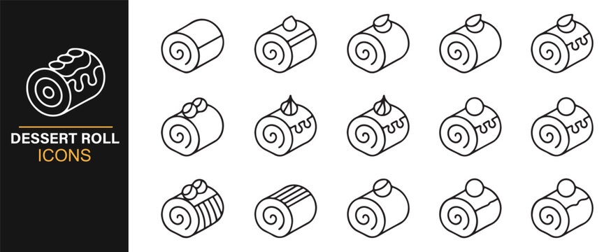 Clean outline symbols representing dessert rolls and confectionery items