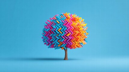 Colorful abstract tree against a bright blue background