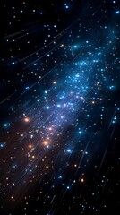 Bright Blue and Orange Starfield with Fast Moving Light Streaks in Deep Space