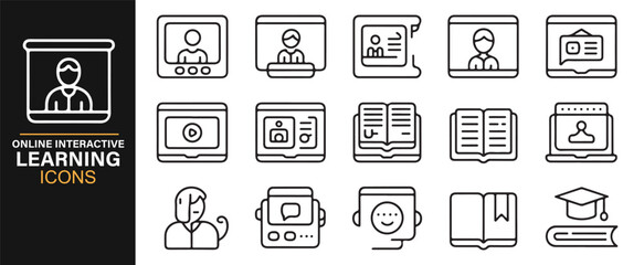 Simple outline icons for academic platforms, webinars, and online lessons