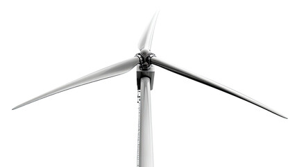 Modern wind turbine with tall sleek structure and rotating blades captured in clear detailed perspective and clean lighting isolated on white background