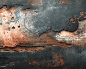 Moody distressed concrete and metal wall surface with rust streaks and worn paint — high-detail grunge texture background