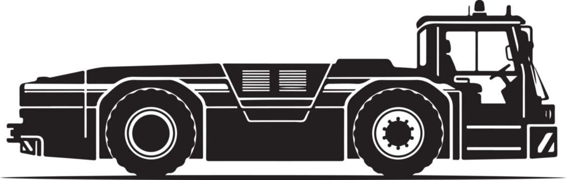 Aircraft pushback tow tractor silhouette vector illustration icon