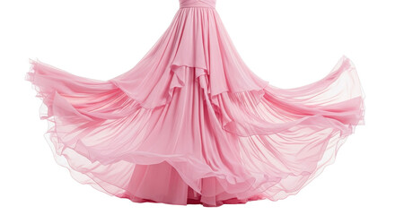 Luxurious pink tulle dress skirt with layers and dynamic flowing movement. isolated PNG with Transparent Background
