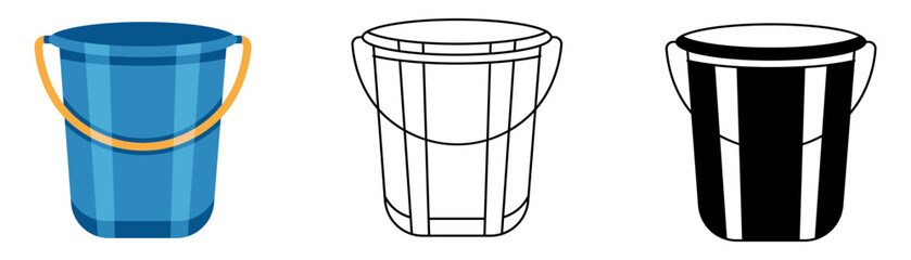 Blue bucket with handle isolated flat vector illustration