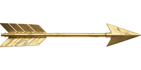 A golden arrow with intricate detailing, isolated on white background
