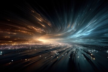 Abstract tunnel of colorful light streaks with bright glow and dynamic motion through space