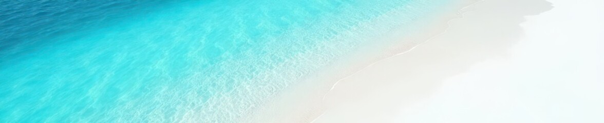 Azure water laps pristine white sand, overhead view , idyllic, landscape