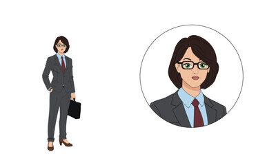 Professional businesswoman character with avatar and full body view
