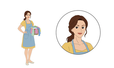 Woman doing laundry with clothes basket illustration