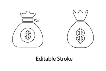 dollar bag vector editable stroke icon, dollar savings financial investment icon vector illustration