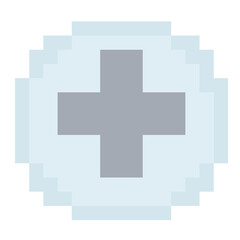 Simple circular medical cross symbol pixel art icon for first aid