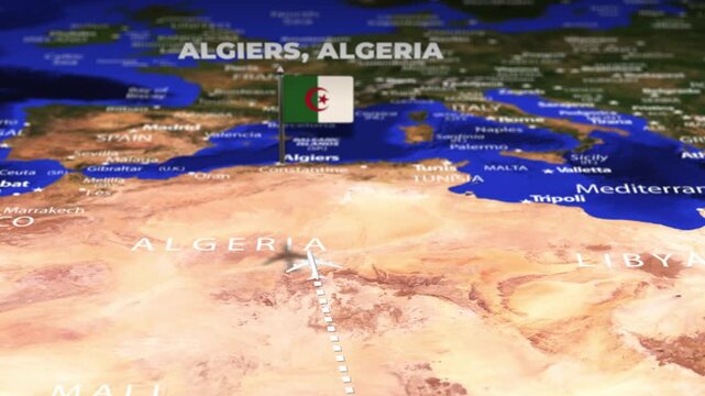 Flight from Abuja NIGERIA to Algiers ALGERIA with flag pins