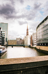 Modern architecture meeting historic brick in downtown Hamburg